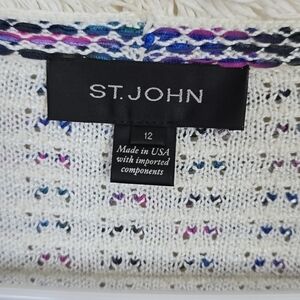 ST. JOHN Fringed 3/4 Sleeve  Open Front Knit Blazer Size 12